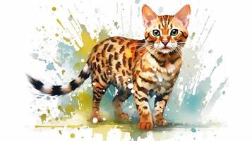 Bengala gato. digital aguarela pintura em branco fundo. generativo ai foto