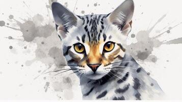 Bengala gato digital aguarela pintura em branco fundo. generativo ai foto
