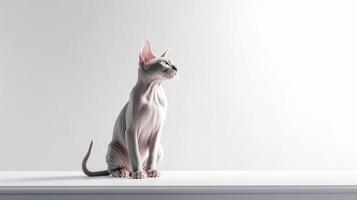 adorável sphynx gato em branco fundo com cópia de espaço. generativo ai foto