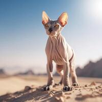 lindo sphynx em pé em deserto. generativo ai foto