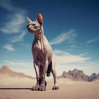 lindo sphynx em pé em deserto. generativo ai foto