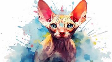 aguarela retrato do uma esfinge gato. desenhado à mão ilustração. generativo ai foto