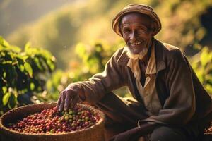 agricultor em arábica café plantação , ai generativo foto