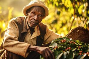 agricultor em arábica café plantação , ai generativo foto