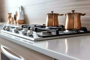 gás fogão fechar-se. casa e cozinhando conceito ai gerado foto