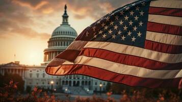 capitólio construção e americano bandeira, Washington CC, Unidos estados do América. generativo ai. foto