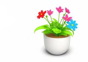 3d lindo flor, natureza flores e plantar Panela ilustração isolado em branco fundo, cópia de espaço ai generativo foto