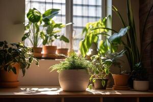 interior plantas dentro uma ampla brilhante sala. generativo ai tecnologia. foto