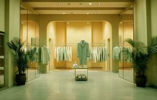 moderno roupas loja com generativo ai foto