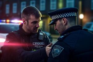 polícia prendendo alguém em a rua com generativo ai foto