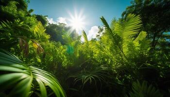 uma vibrante tropical floresta tropical, uma tranquilo cena gerado de ai foto