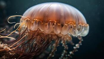 transparente lua medusa brilha dentro embaixo da agua beleza gerado de ai foto