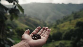 mão escolhido orgânico chá folhas a partir de montanha Fazenda gerado de ai foto