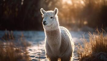 fofo alpaca roça dentro pacífico rural Prado gerado de ai foto