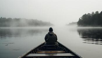 solidão dentro natureza, canoagem para relaxamento gerado de ai foto