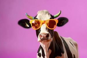 vaca personagem animal face cabeça fofa colorida oculos de sol engraçado retrato. generativo ai. foto