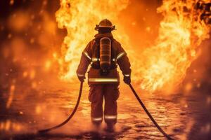 fogo uniforme segurança emergência equipamento bombeiro fumaça resgate bombeiro lutador. generativo ai. foto