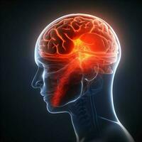 anatomia cérebro dor de cabeça dor vermelho azul cabeça raio X médico remédio. generativo ai. foto
