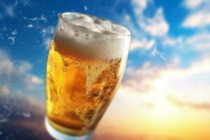 frio fundo bolha respingo derramar beber espuma álcool vidro gradiente cerveja. generativo ai. foto