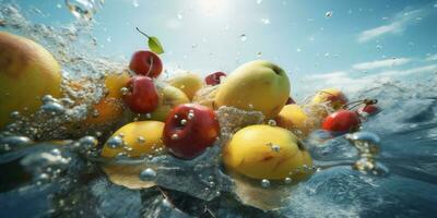 Vitamina líquido morango fundo solta água saudável fresco verde fruta Comida. generativo ai. foto