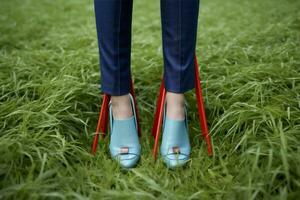 coleção mulher lindo sapato perna conceito pé moda azul colorida vermelho. generativo ai. foto