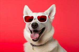 retrato cachorro animal canino engraçado sorrir isolado fofa animal oculos de sol fundo. generativo ai. foto
