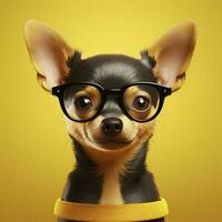 retrato cachorro legal cachorro chihuahua animal fofa óculos amarelo animal fundo. generativo ai. foto