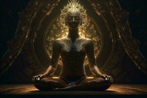 zen chakra meditação espiritual energia ioga pose aura silhueta paz. generativo ai. foto