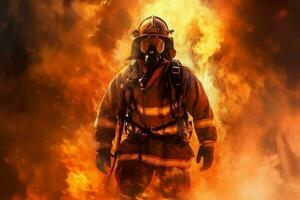 equipamento bombeiro emergência fogo resgate uniforme segurança fumaça lutador bombeiro. generativo ai. foto