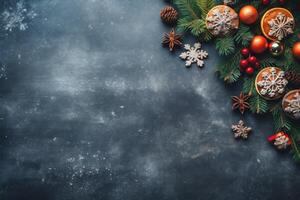 cópia de Natal cartão feriado árvore ano fundo ouro Natal decoração flocos de neve Novo espaço. generativo ai. foto