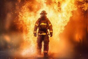 fumaça segurança fogo bombeiro lutador emergência uniforme bombeiro equipamento resgatar. generativo ai. foto