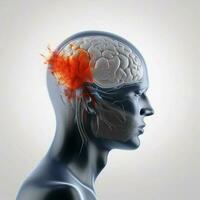 azul anatomia remédio cérebro médico cabeça dor dor de cabeça raio X vermelho. generativo ai. foto