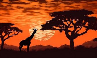 selvagem natureza animais selvagens safári silhueta pôr do sol África elefante animal girafa. generativo ai. foto