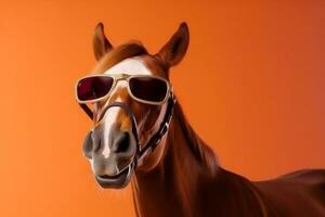 cores oculos de sol cavalo fundo animal sorrir óculos retrato engraçado colorida Diversão. generativo ai. foto