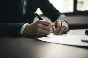 homem equipe advogado escritório contrato grupo documento o negócio assinatura homem de negocios mão. generativo ai. foto