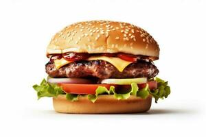 fundo Comida Comida carne velozes Hamburger hamburguer branco lanche velozes carne sanduíche. generativo ai. foto