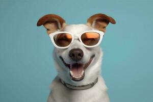 cachorro isolado fundo engraçado retrato oculos de sol animal sorrir feliz animal bonitinho. generativo ai. foto