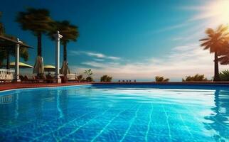 piscina casa Palma água relaxamento azul verão ampla luxo natação. generativo ai. foto