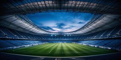 mundo verde estádio esporte luz arena jogos futebol objetivo futebol. generativo ai. foto