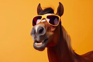 sorrir cavalo fundo engraçado Diversão oculos de sol óculos ai animal colorida retrato. generativo ai. foto