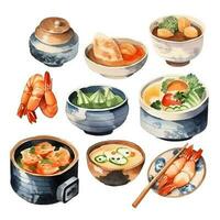 japonês e coreano comida, aguarela definir. ai gerado foto