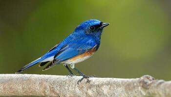 azul pássaro, ultramar papa-moscas superciliar ficedula totalmente em pé com detalhe a partir de cabeça para dedos do pé, exótico natureza foto