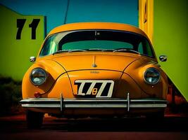 foto uma amarelo carro com a número 70 em a lado