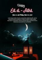 eid al adha poster com uma mesquita noite modo foto