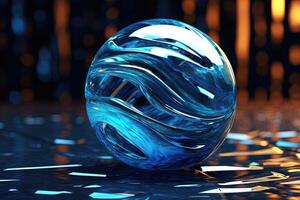 abstrato azul esfera, 3d renderizar. ai gerado foto