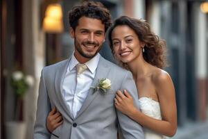 ai generativo foto retrato do uma casal em Casamento dia