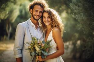 ai generativo foto retrato do uma casal em Casamento dia