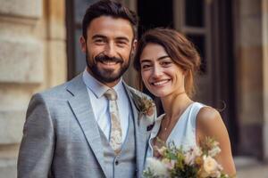 ai generativo foto retrato do uma casal em Casamento dia