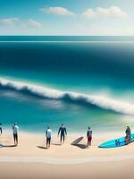 realista mar ondas com surfistas em a de praia. generativo ai foto