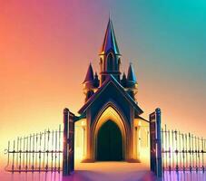 ai gerar foto 3d ilustração do uma Igreja com uma portão dentro a meio